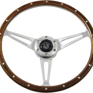 Flashpower 15' Classic Wood Steering Wheel with Horn Button for Classic Cars and Boats